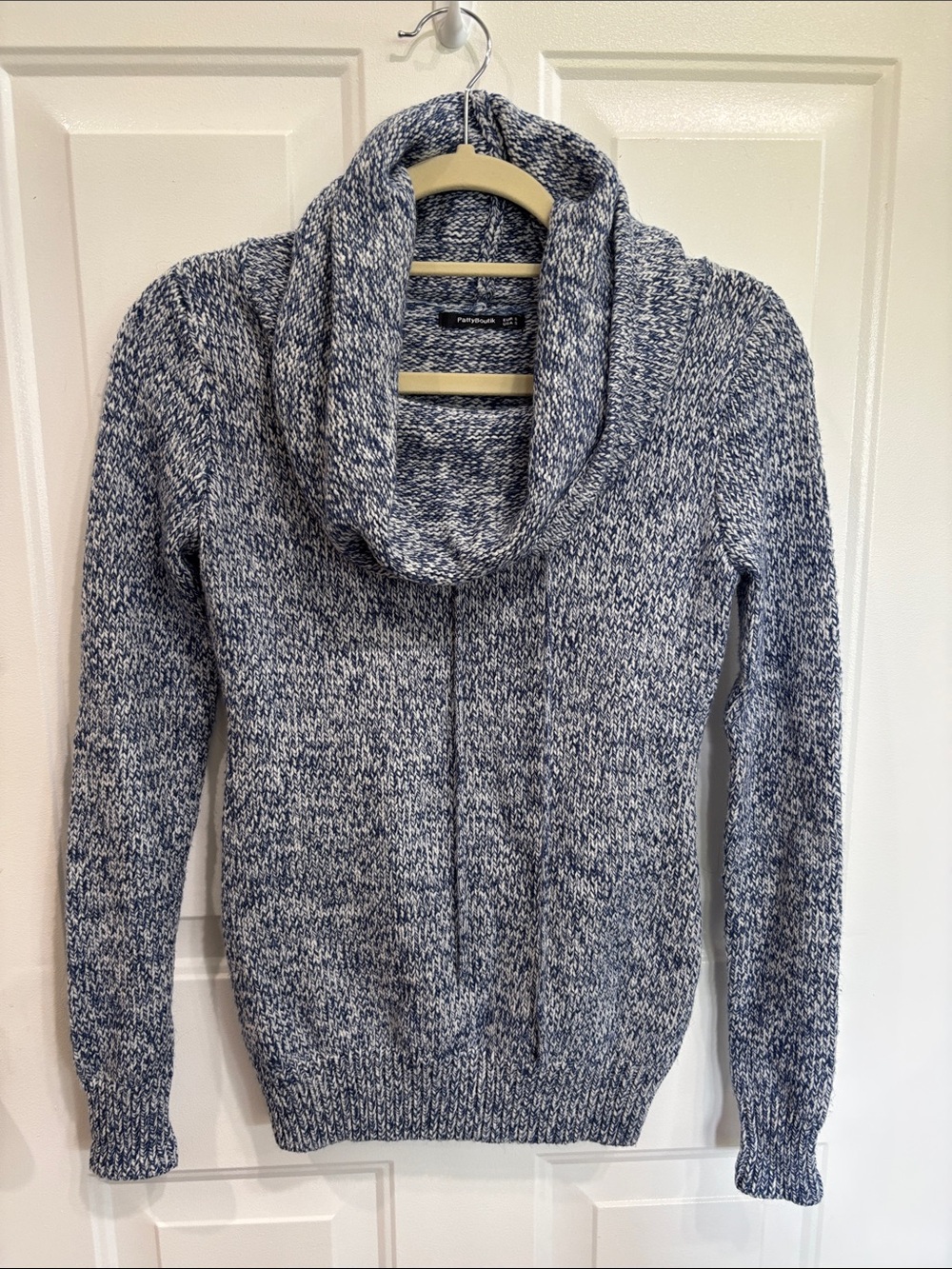 Patty Boutik Blue & White Marled Cowl Neck Sweater Size Small